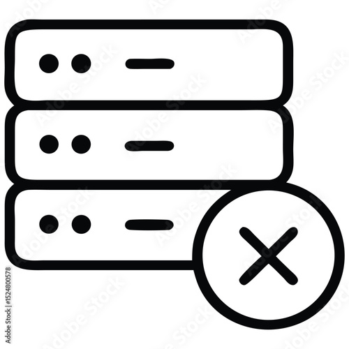 Isolated Outline Icon Showing a Sever Rack with X Symbol Indicating Error