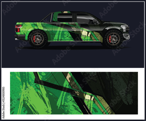Green and Black Abstract Truck Wrap Design