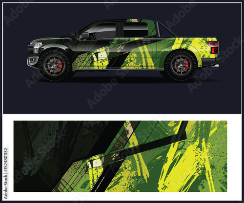 Green and Black Abstract Design Truck Wrap Template