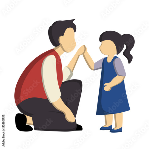 vector of a father with his daughter, depicting family love, nurturing, bonding, protection and happy childhood moments. Happy family concept