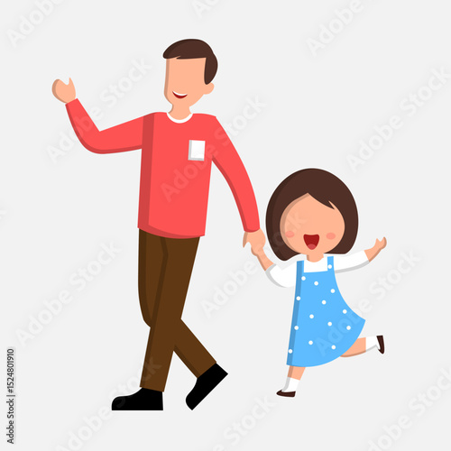 vector of a father with his daughter, depicting family love, nurturing, bonding, protection and happy childhood moments. Happy family concept