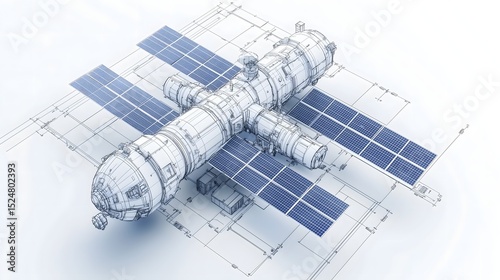 Fototapeta Naklejka Na Ścianę i Meble -  Aerial view of modular space station