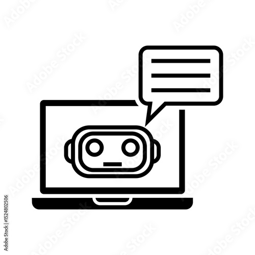 smart robot with chat bubble in laptop, illustration of chatbot icon vector