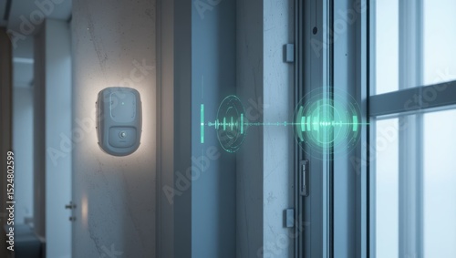 Futuristic Smart Communication Device Detected Near Window in Modern Office Interior