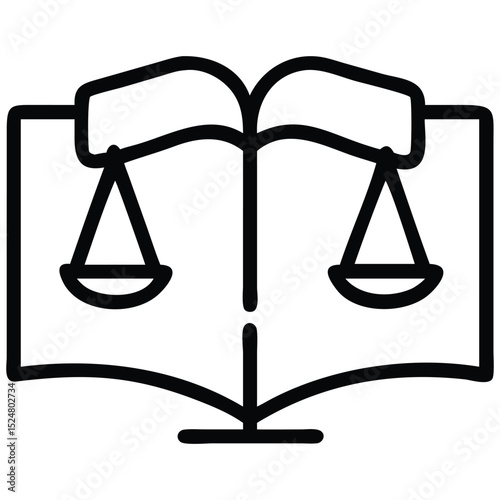 Law Book Open with Justice Scales Legal Knowledge and Balance Outline