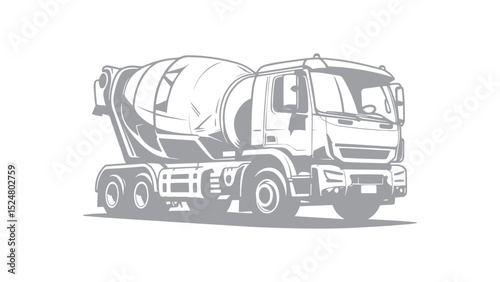 Concrete Mixer Truck in Linear Hand-drawn Style