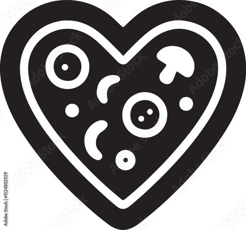 Heart-shaped pizza silhouette vector EPS icon. Ideal for food, love, Valentine’s Day, and romantic meal designs.