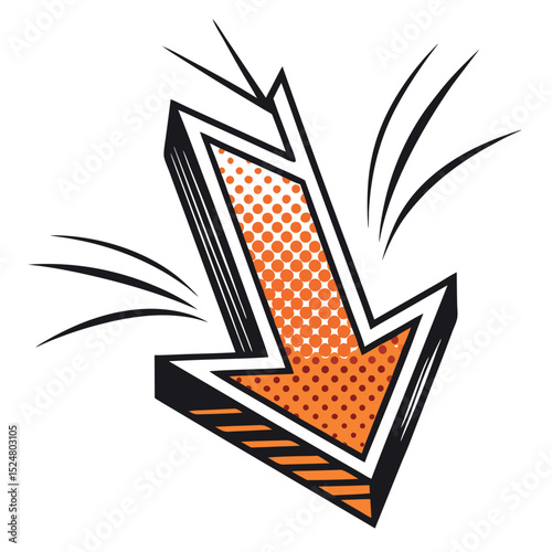 An Orange Arrow Pointing Downward with Pop Art Style Dots