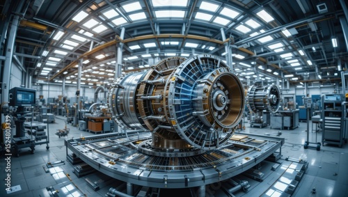 Precision Engine Components in a High-Tech Manufacturing Facility with Industrial Machinery