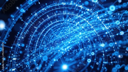 Abstract Technology Background Featuring Glowing Blue Lines and Data Connections in Motion