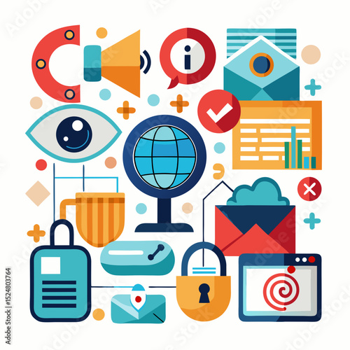 Access to Information Vector with Digital Knowledge Icons on White Background