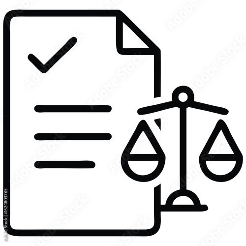 Legal Document with Checkmark and Scales of Justice, Symbolic Representation of Law