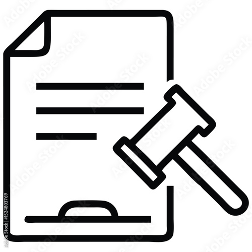 Legal Document with Gavel Icon, Illustrating Justice and Law Procedures, Court Ruling