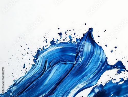 Blue brushstroke texture isolated on white background. Blue color pain brush effect on white color.