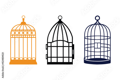 Bird Cages Icon Silhouette Decorative Vector Illustration