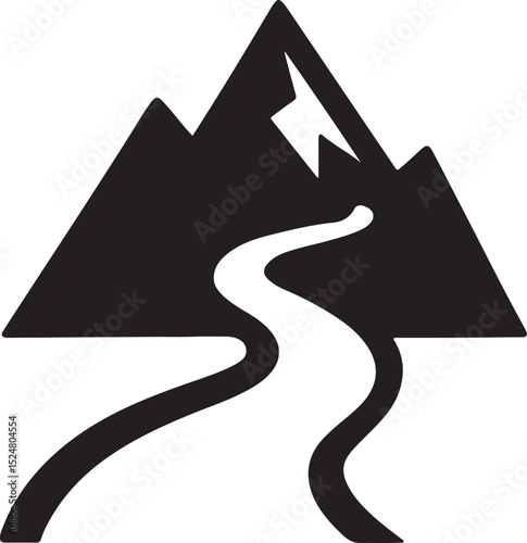 Mountain and hiking path silhouette vector EPS icon. Ideal for adventure, trekking, and outdoor travel designs.