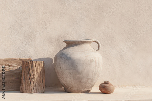 rustic wooden background featuring handmade clay pottery highlighting one unique piece among collection