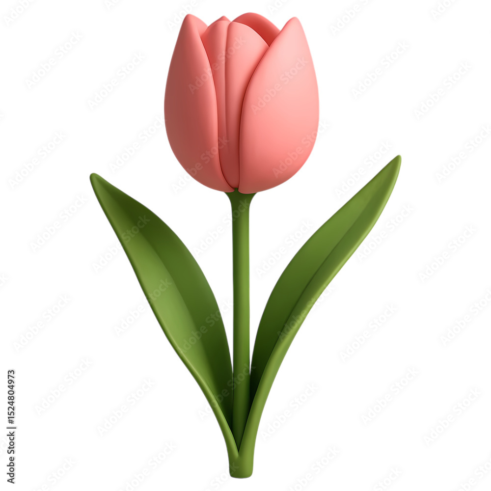 Fototapeta premium 3D style of pink tulip isolated on white