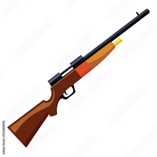 Cartoon Rifle Illustration Hunting Firearm with Wooden Stock and Black Barrel Design