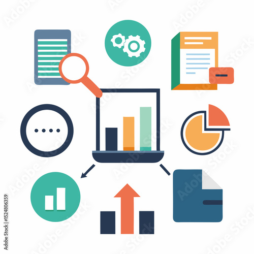 Access to Information Vector with Digital Knowledge Icons on White Background