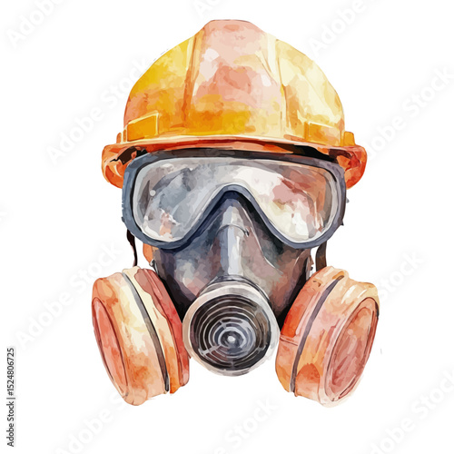 watercolor vector of Industrial Safety Gear, high quality, isolated on a white background.