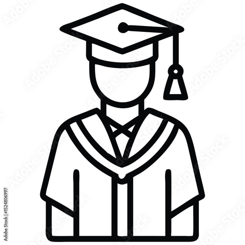Line Art of Graduate with Graduation Cap and Gown Icon Design
