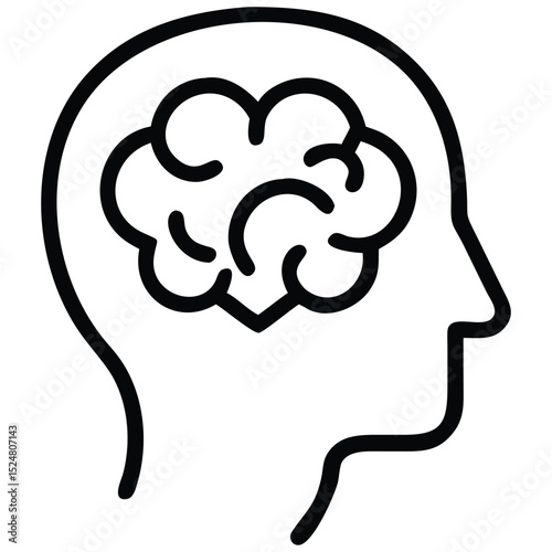 Line Art of Human Head with Brain, Idea Generation, Creativity, Mental Health