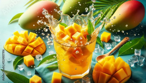 Juicy diced ripe mangoes in a refreshing tropical juice.