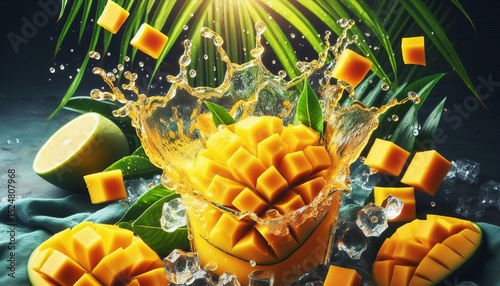 Juicy diced ripe mangoes in a refreshing tropical juice.
