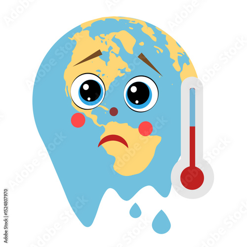 A planet with a thermometer on a white background. The concept of global warming and environmental problems