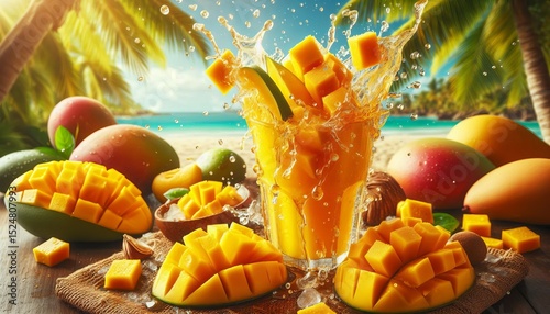 Juicy diced ripe mangoes in a refreshing tropical juice.