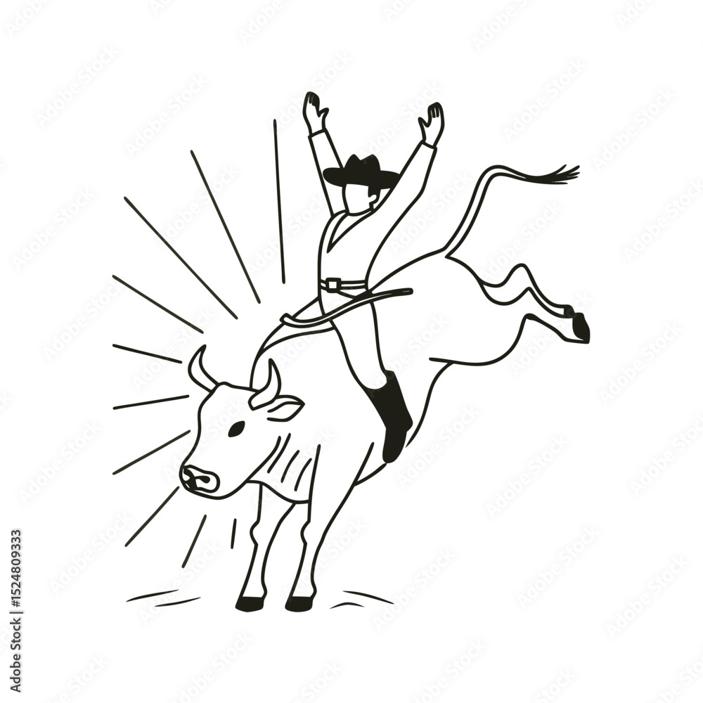 Fototapeta premium line art of bull riding on the white background 