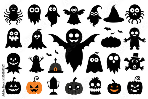 Spooky halloween ghost illustration isolated on transparent background