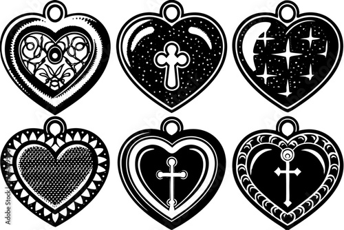 Halftone stipple heart shaped pendant necklace design isolated on transparent background