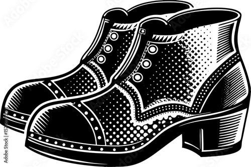 High heeled boot design in halftone stipple style isolated on transparent background