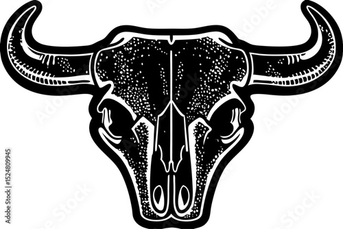 Longhorn cow skull design with halftone stipple effect isolated on transparent background
