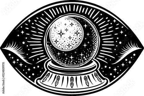 Vintage style magic crystal ball collage element isolated on transparent background