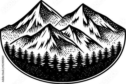 Halftone stipple gradient mountain range design isolated on transparent background