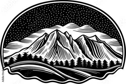 Halftone stipple gradient mountain range design isolated on transparent background