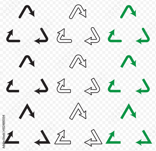Big Set of Recycle plastic symbol. Plastic recycle icons. Icon of pp, pet, hdpe, ldpe and pvc. Triangle logo for safety and ecology. Black icons isolated on Transparent Background. EPS 10.