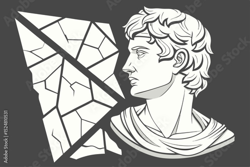 Classical bust profile with shattered stone background