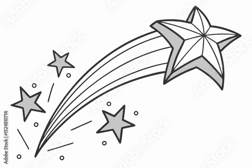 Hand drawn shooting star with trails and small stars