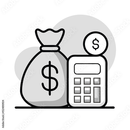 money bag and calculator with dollar symbol, finance icon