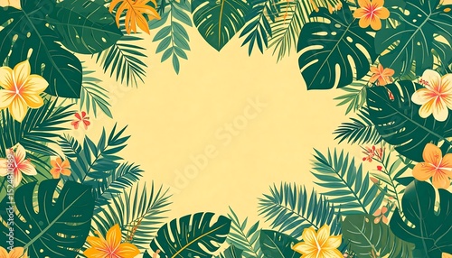 Tropical Floral Frame, Summer Background - Pastel colors