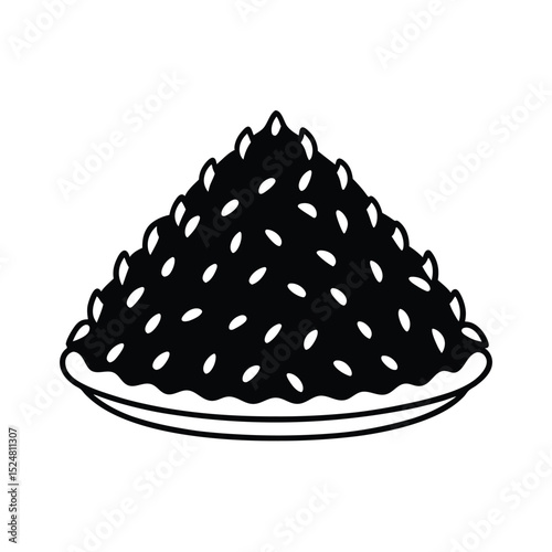Illustration of a black and white durian fruit slice on a plate in minimalist line art style