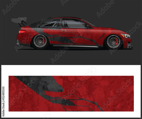 Red and Black Abstract Design Car Wrap for Racing