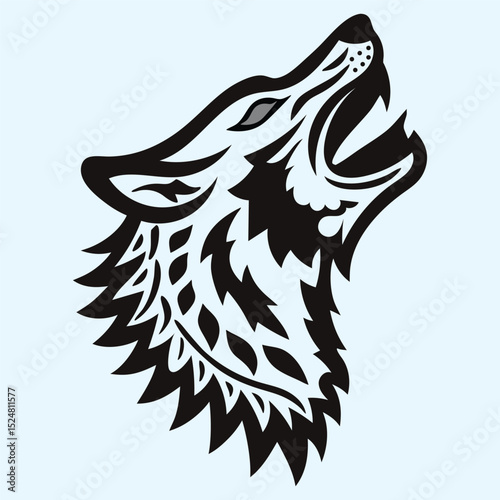 Majestic Howling Wolf Silhouette: A bold silhouette of a wolf, captured in mid-howl, with intricate tribal patterns, embodying the primal power and spirit of the wild.