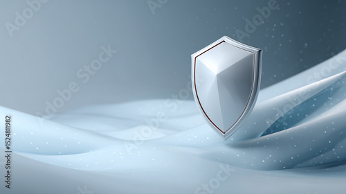 Modern Shield Icon on Soft Blue Fabric Background with Subtle Bokeh Highlights for Protection and Security Concepts in Design