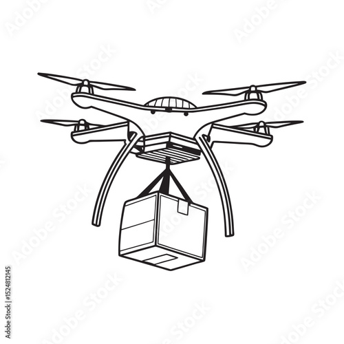 line art of drone delivery on the white background 