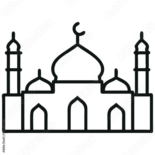 Mosque Line Art with Crescent Moon Islamic Icon Building Design